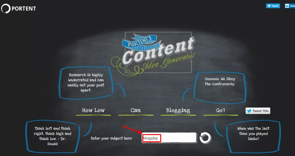 Create Unique Content via Portent idea generator
